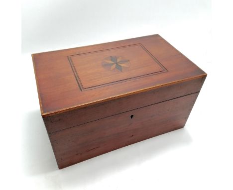 Antique sailor made box with stylised compass detail to lid and blue cloth lined interior - 34cm x 20cm x 18cm
