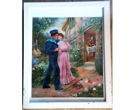 An advertising print for Nectar Tea of a sailor returning home, 45 cms wide, 55 cms high to include frame.