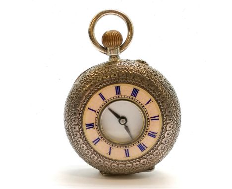 Victorian silver (case dated 1884 and by Joseph Walton) half hunter fob watch with enamel chapter ring - 36mm diameter &amp; 