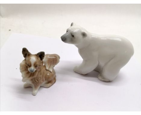 Lladro polar bear (12cm long) t/w Lladro papillon / long haired chihuahua ~ no obvious damage 