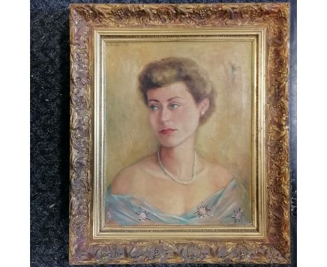 1954 Framed signed oil on canvas portrait painting of a lady - frame 68cm x 58cm - slight losses to paint surface 