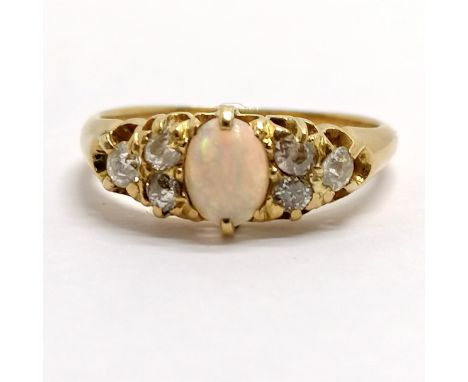 Antique unmarked (tests as 18ct) opal &amp; diamond ring - size L½ &amp; 3.1g total weight 