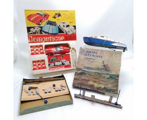 Boxed Mettoy Computacar (seems complete), Chad Valley Naval Tidleywinks (no winks) &amp; battery operated wooden scratch buil