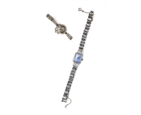 □ ROLEX TUDOR: A LADY'S CHROMED BRACELET COCKTAIL WATCH, MID 20TH CENTURY manual wind 17 jewel movement signed 'TUDOR', recta