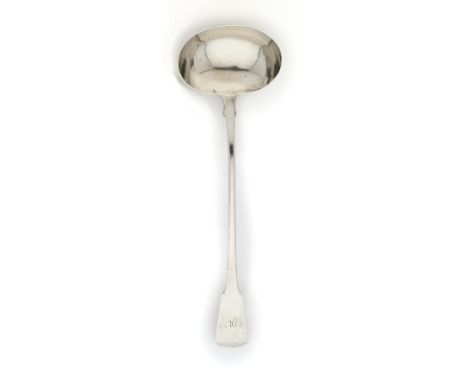 A GEORGE III SILVER SOUP LADLE, LONDON, 1813, RETAILED BY GEORGE JAMIESON OF ABERDEEN Fiddle pattern, engraved with the initi