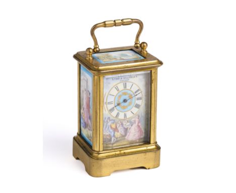 A FRENCH GILT-BRASS AND ENAMEL MINIATURE CARRIAGE CLOCK, PERHAPS J. DEJARDIN, PARIS, FOR RETAIL BY LUND &amp; BLOCKLEY OF LON