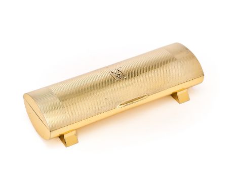 □ A SILVER-GILT CASKET, S.J. ROSE &amp; SON, LONDON, 1960 oval section retangular, the lid with linear engine-turning and app