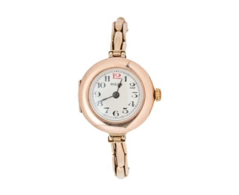 □ ROLEX: A SWISS GOLD LADY'S 'WRISTLET' WATCH, CIRCA 1915 manual wind 15 jewel movement signed 'ROLEX', similarly signed fros