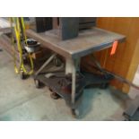 Mobile Heavy Duty Foot Pedal Lift Table. 30" x 30" in. Top With Approx. 42" in. Height Reach. Blocks