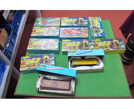 Twelve 'HO' Scale American Outline Eight Wheel Freight Cars, by Athearn, all made up, boxed, playworn.