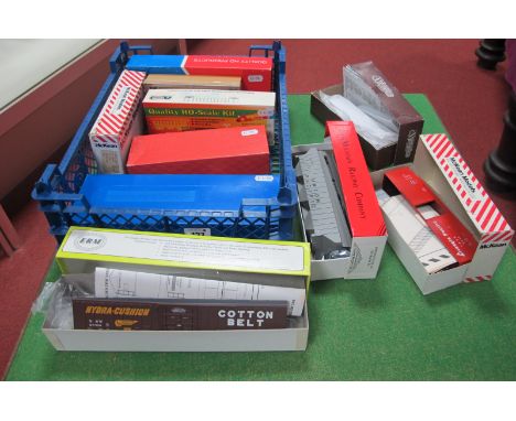 Ten 'HO' Scale American Outline Rolling Stock Kits, by McKean Models, Roundhouse and others, appear unstarted, unchecked, box