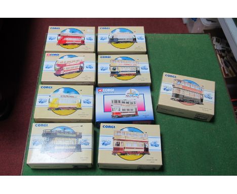 Nine Corgi classic Trams, all boxed, all different.