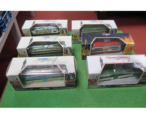 Six Corgi Classic Blackpool Trams, all different, all boxed.
