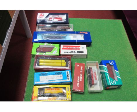 Eleven 'HO' Scale Railway Rolling Stock, by Roco, Marklin, Lima and others, mainly four wheel, used, boxed.