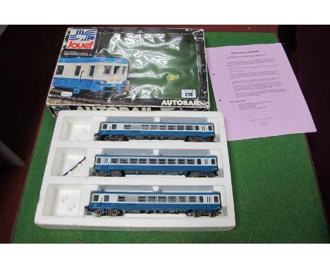 An 'HO' Scale Three Car 'Autorail' by Jouef, SNCF livery, playworn, boxed.