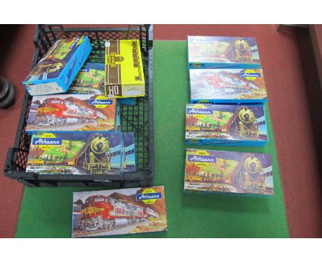 Twelve 'HO' Scale American Outline Eight Wheel Freight Cars, by Athearn, all made up, boxed, playworn.