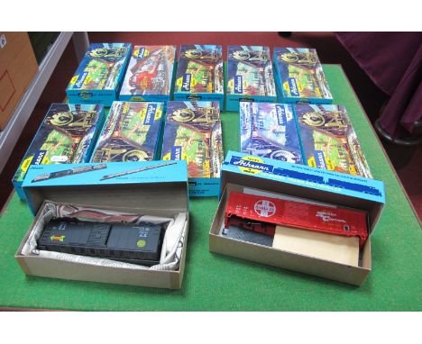 Twelve 'HO' Scale American Outline Eight Wheel Freight Cars, by Athearn, all made up, boxed, playworn.