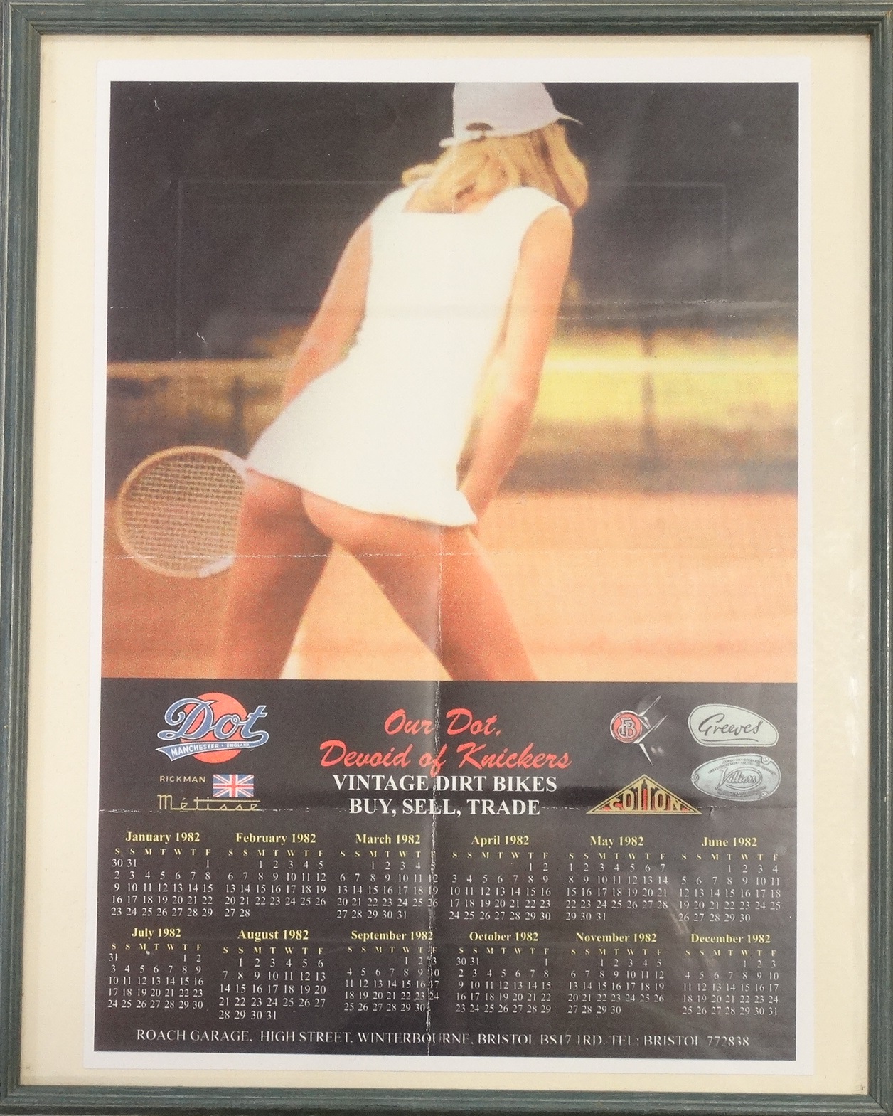 1982 Tennis girl poster calendarvintage dirt bikes