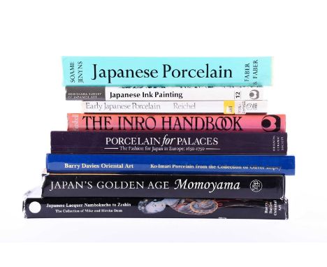 A small collection of Japanese art reference books, comprising Raymond Bushell - The Inro Handbook, Studies of Netsuke, Inro 