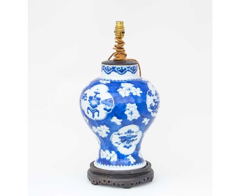 A Chinese blue &amp; white vase, Kangxi, early 18th century, the neck painted with a ruyi head band above the inverted bulbou