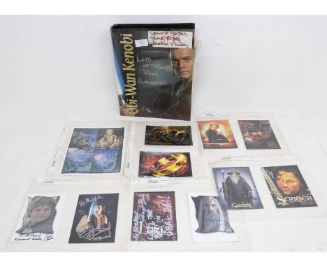 LORD OF THE RINGS Autographs / Signed Photos both postcard size and 10 x 8 size in one folder - A cast signed postcard with t