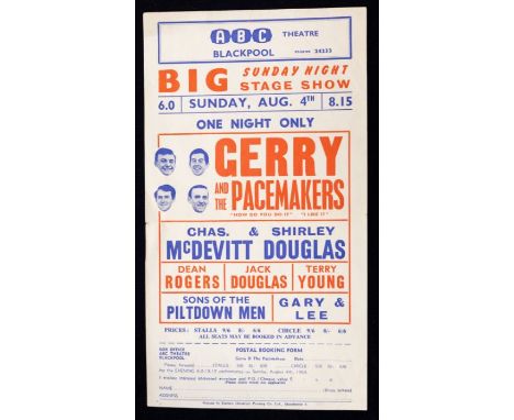 GERRY and the PACEMAKERS - ABC Sunday Night Show - ABC Blackpool Theatre Original Handbill August 4th 1965 with booking form.