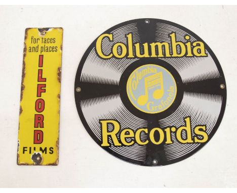 Columbia Records and Ilford Films 2 x Enamel Signs - Columbia Records measures approx 11.5 inches - reproduction but heavy we