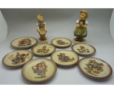 Two Hummel figures, For Mother, one other, a/f and eight Goebel dishes