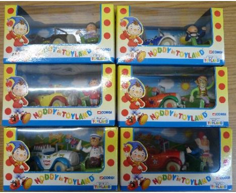 Six Corgi Blyton's Toyland, Noddy in Toyland vehicles, boxed including PC Plod, Big Ears and Gobbo