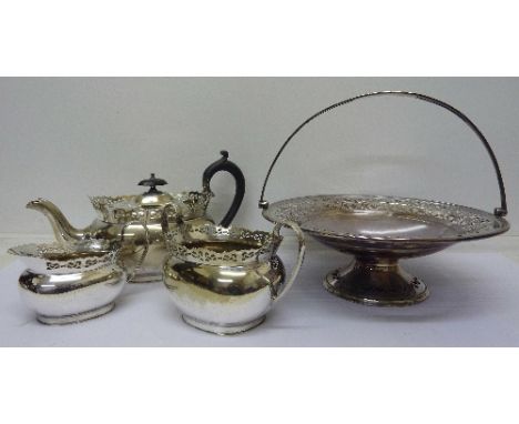 A plated tea service and a Mappin & Webb basket