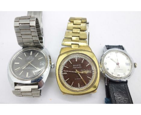 A gentleman's Bulova automatic wristwatch, a Prestige 17 jewel wristwatch and Timex wristwatch
