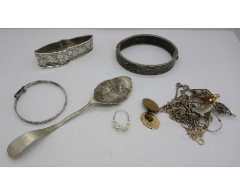Silver jewellery including a christening bangle, weight 67g