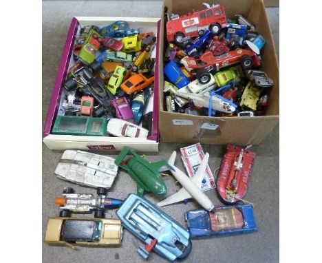 A collection of die-cast playworn vehicles including Matchbox, Corgi and Dinky, Spectrum Pursuit Vehicle, etc.