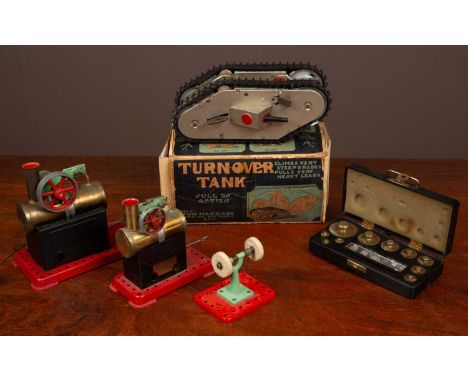 To include two Mamod stationary steam engines and a pair of Mamod polishing mops; together with a turnover tank by Louis Marx