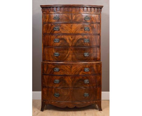 With decorative cornice, original handles and splaying bracket feet. 118cm wide x 60cm deep x 186cm highIn generally good con