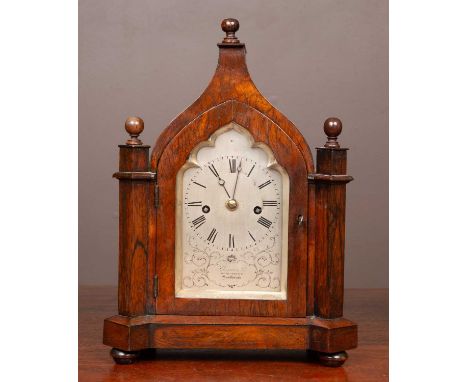 By Kleyser &amp; Co, High Street, Southwark. The silvered dial with Roman numerals and engraved foliate decoration, in a Goth