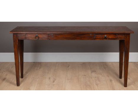 With two frieze drawer with ring handles and standing on square tapering legs.160cm wide x 40cm deep x 77cm highMinor marks d