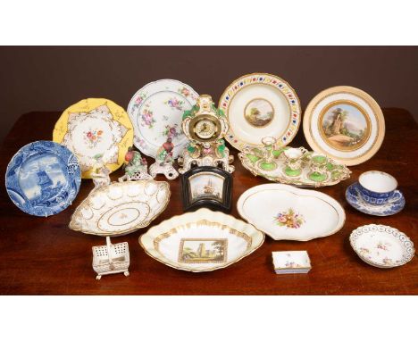 To include two Royal Crown Derby lozenge-shaped dishes, the first with a gilt Adams style decoration, the second with a handp