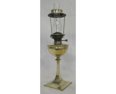 An Art Nouveau brass oil lamp, signed Hinks
