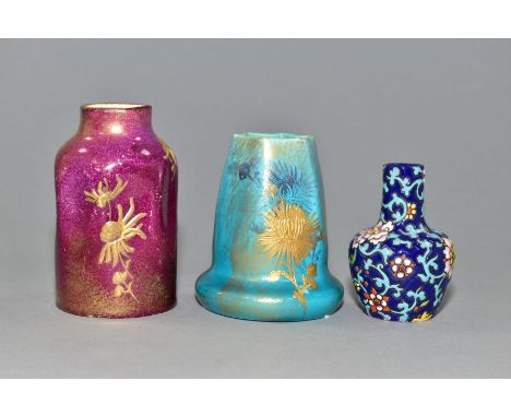 CLEMENT MASSIER (FRANCE 1845-1917) three late 19th/early 20th Century vases, comprising a turquoise circular to hexagonal vas