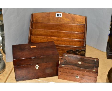 A LATE VICTORIAN WALNUT AND COPPER MOUNTED LETTER RACK, four tiered divisions with plywood back, width 29cm x height 23cm, to