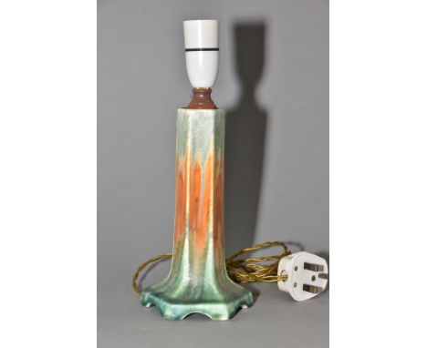RUSKIN POTTERY, a hexagonal table lamp with matt and gloss crystalline glazes, impressed Ruskin England to the underside, hei