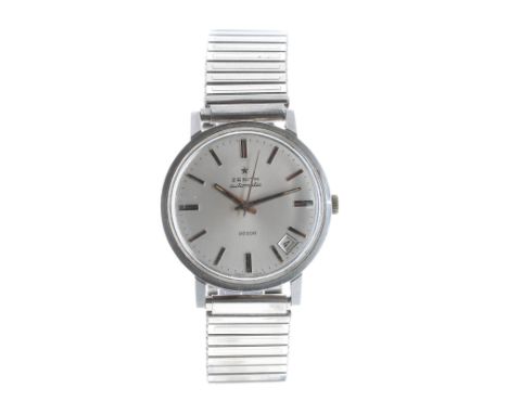 Zenith 28800 automatic stainless steel gentleman's wristwatch, no. 207E447,circular silvered dial with baton markers, sweep c