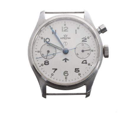 British Military Royal Navy issue single push button chronograph stainless steel gentleman's wristwatch, circa 1940s, circula