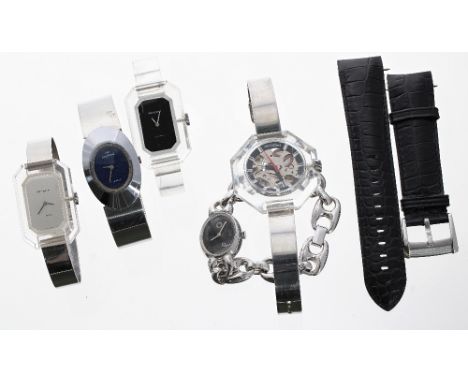 Five 'Old England'  manual wind lady's wristwatches; also an Emporia Armani new black leather strap (5)