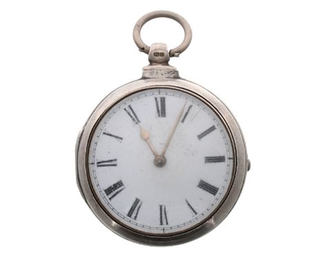 Silver fusee verge pair cased pocket watch, Birmingham 1850, the unsigned movement, no. 14971, with pierced engraved balance 