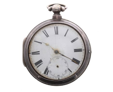 George IV silver fusee verge pair cased pocket watch, London 1826, the unsigned movement, no. 7237, with pierced engraved bal