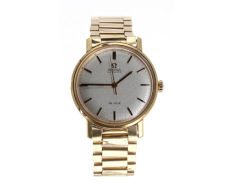 Omega Seamaster De Ville automatic 18ct gentleman's bracelet watch, silvered dial with baton markers and sweep centre seconds