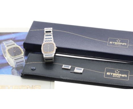 Eterna CXXV stainless steel and sapphire gentleman's bracelet watch, ref. 761.4208.44, limited edition no. 54, blue dial with