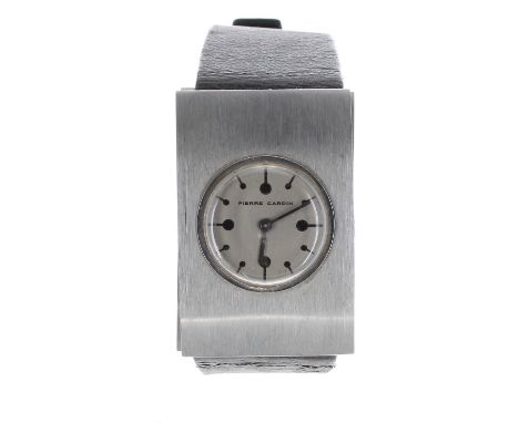 Pierre Cardin for Jaeger 'Espace Collection' curved stainless steel wristwatch, circa 1971, signed silvered dial, 17 jewel ma